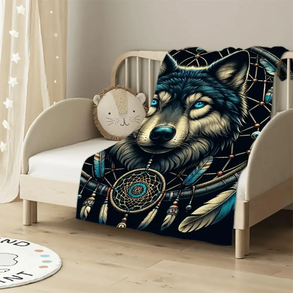 Dreamcatcher Wolf Blanket, Wolf Throw Blanket Wolf Blankets for Women, Men and Kids Adults Gifts, Super Soft Plush Lightweight