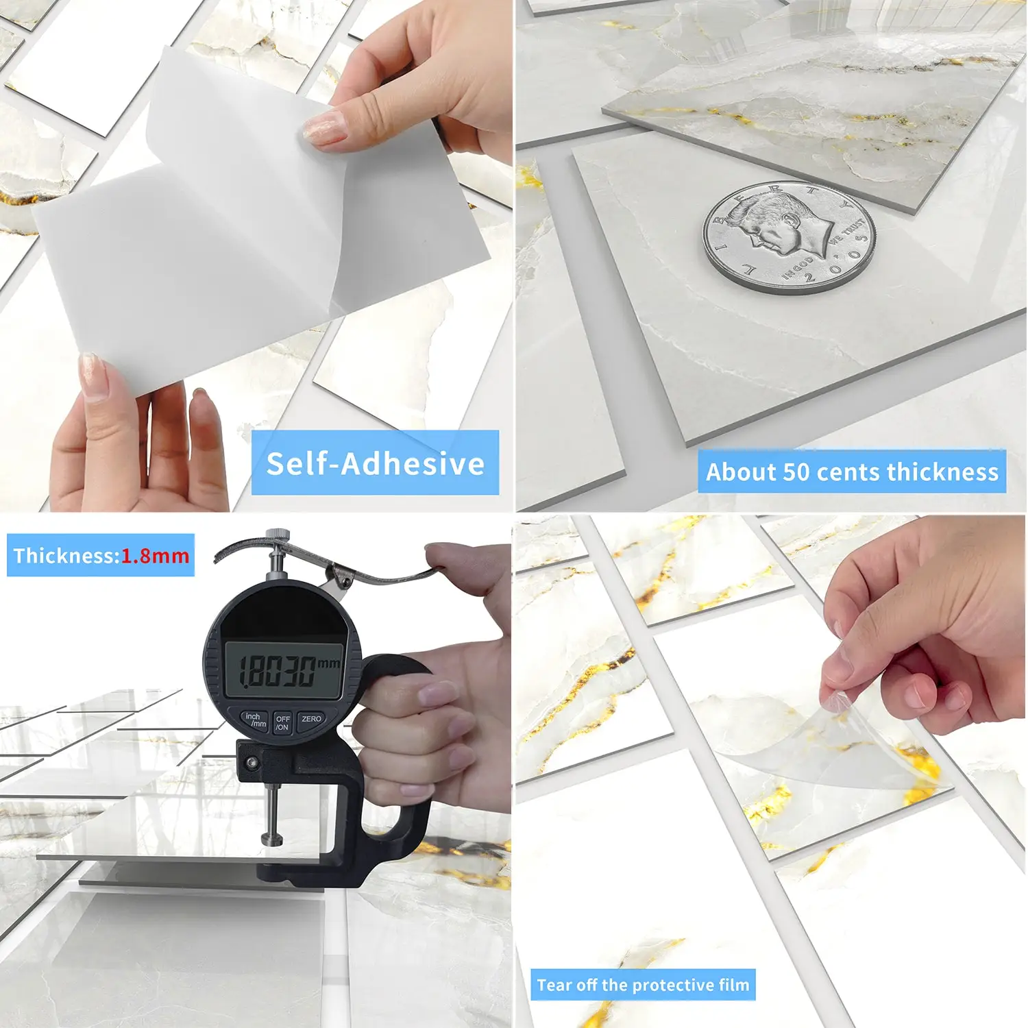 16/32/64PCS Marble Thicker Self-Adhesive Tile Stickers  Waterproof Kitchen and Bathroom Minimalist Art 3D Wall Sticker Wallpaper