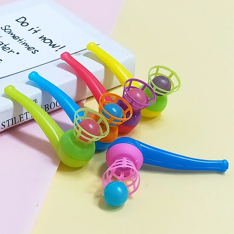 10PCS/Set Blow Pipe & Balls Kid Blow Blowing Children Toys Sports Games Gift Plastic Pipe Balls Toy For Girls Color