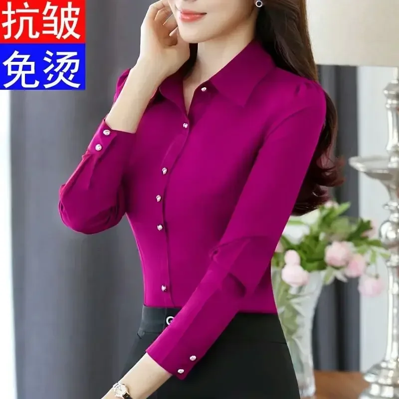 

Blouse Women Spring Autumn Royal Blue Shirt Women's Long Sleeve Large Size Red Lining Blusas Mujer De Moda