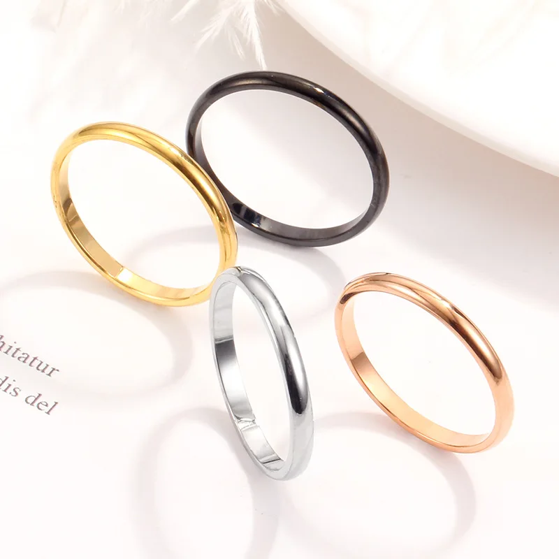 Pack of 4 2mm Small Mini Girl Women Rings Black Rose Gold Color Stainless Steel Simple Fashion Jewelry size 3 4 5 6 7 8 9 10