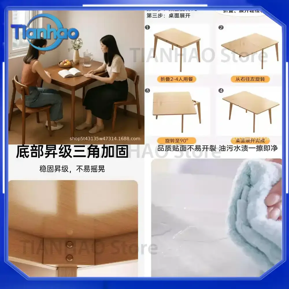 Foldable Dining Table for Small Homes Rectangular Eating Table Vintage Walnut Color Practical Foldable Table and Chair Set