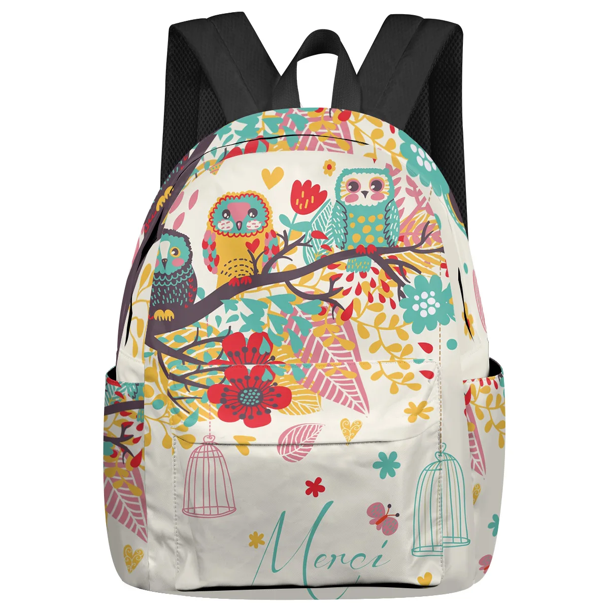 

Owl Flower Cartoon Colorful Large Capacity Bookbag Travel Backpacks Schoolbag For Teenager Women Laptop Bags Rucksack