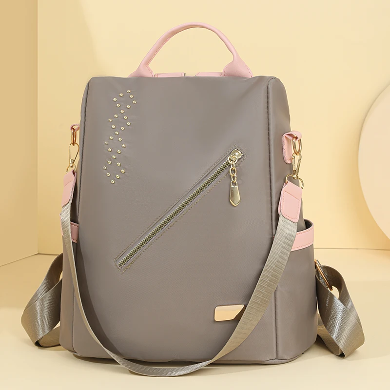 Fashion Color Blocked Nylon Backpack Women's Leisure Time Travel Computer Backpack Large Capacity Anti Theft Student Backpacks