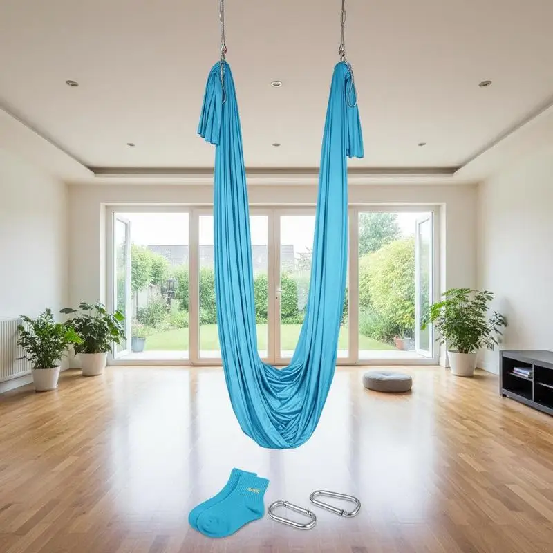 

Aerial Silk Inversion Sling 5M For Home Studio Gym, 100gsm Nylon Fabric Rigging Hardware Complete Kit Antigravity Fitness Bodybuilding Blue
