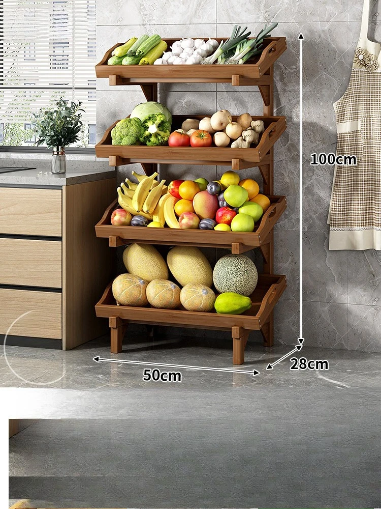 

Household fruit and vegetable shelves, kitchen multi-layer storage racks, solid wood simple floor-to-ceiling wall multi-function