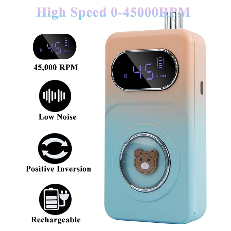 45000RPM Lovely Bear Electric Nail Drill MachineRechargeable Nail Gel Polishing Machine Nail File Machine