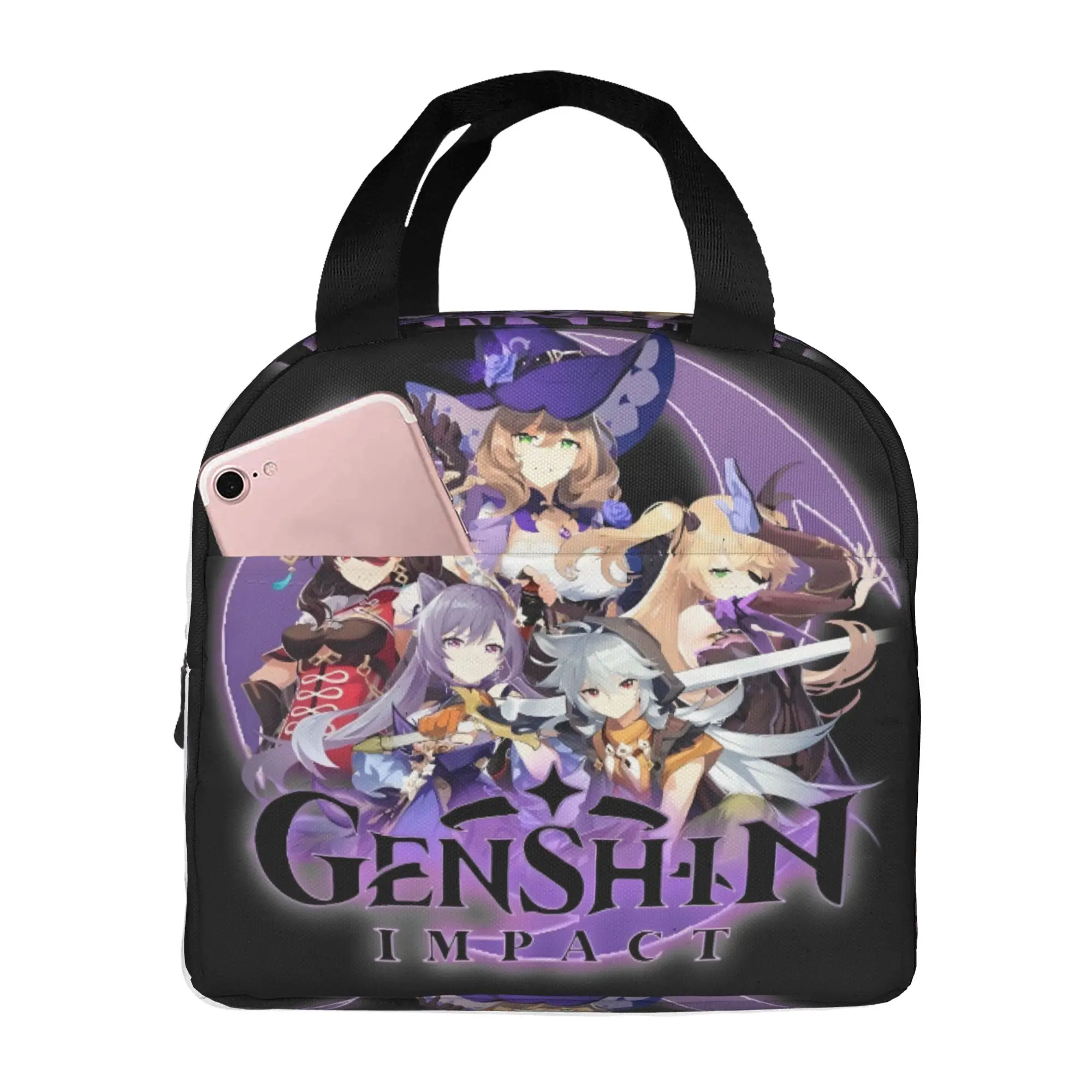 Genshin Impact Game Anemo Geo Pyro Hydro  Lunch Bag Women Anime Cryo Electro Dendro  Warm Cooler Insulated Lunch Box for School
