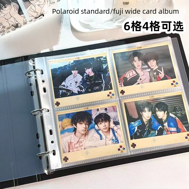 For Polaroid Wide 5‑inch Photo Album D‑Ring Binder, 4/6 Pocket Acid‑Free PP Inner Pages 25 Sheets + 2 Dividers Large Capacity
