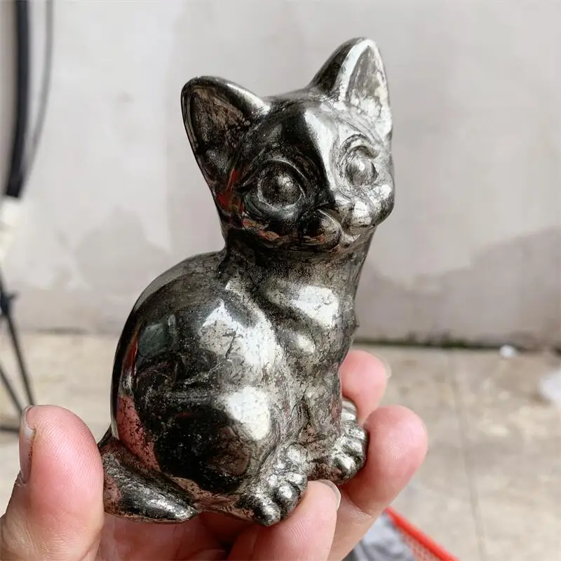 Imagem -06 - Pirita Gato e Gatinho Escultura Estátua Artesanato Esculpido Animal Polido Estatueta de Cura Casa Ornamento Presente Diy Natural