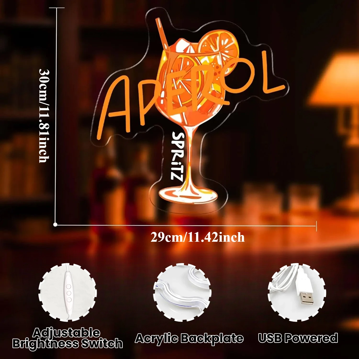 Orange/Aperol Spritz Neon Sign LED Cocktail Neon Light for Home Bar Man Cave Kitchen Party Decor Spritz Lover Gift USB Dimmable view 5