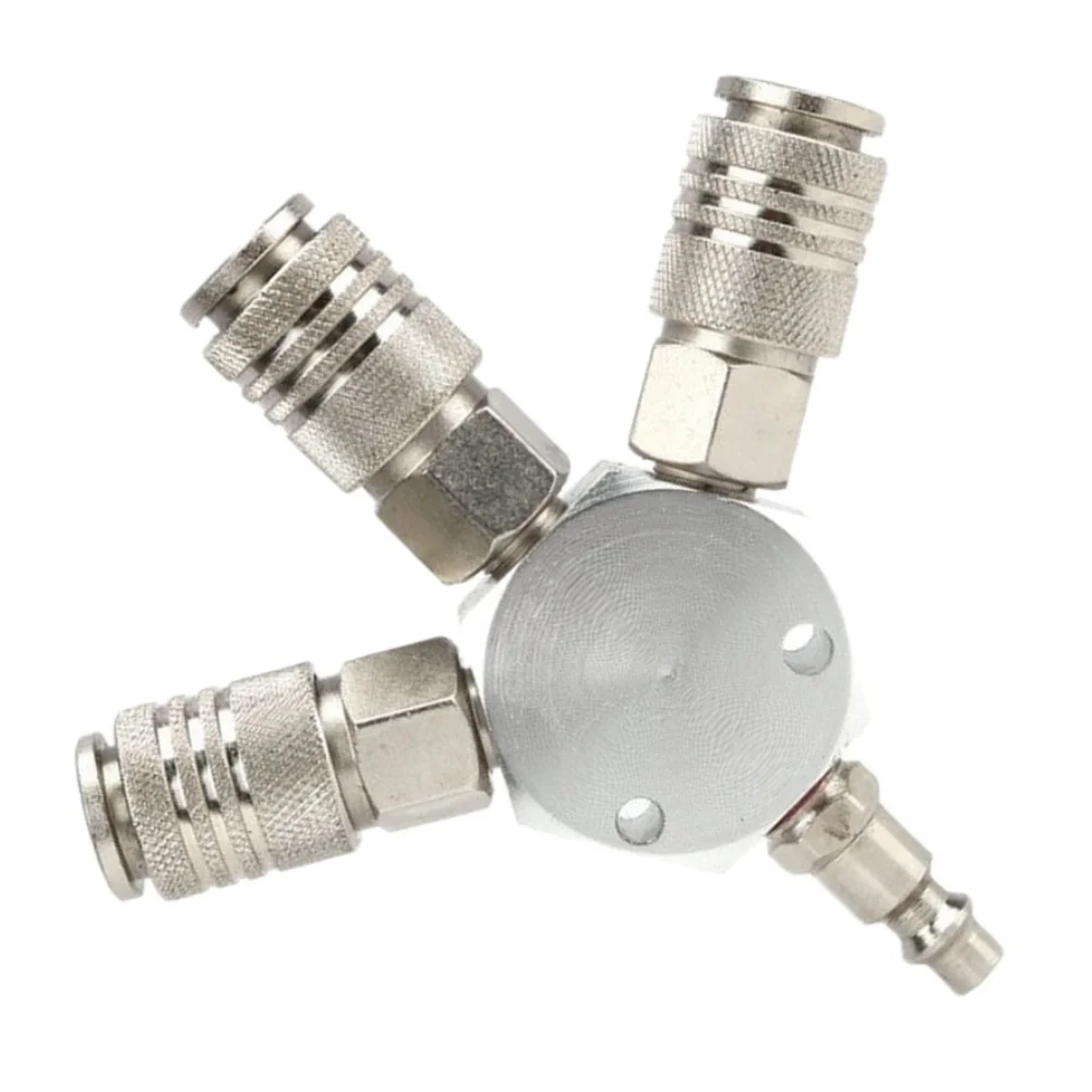 3-Way Air Manifold 4 Ports Steel Industrial Quick Connect Air Hose Splitter 1/4'' Quick Connect Couplers