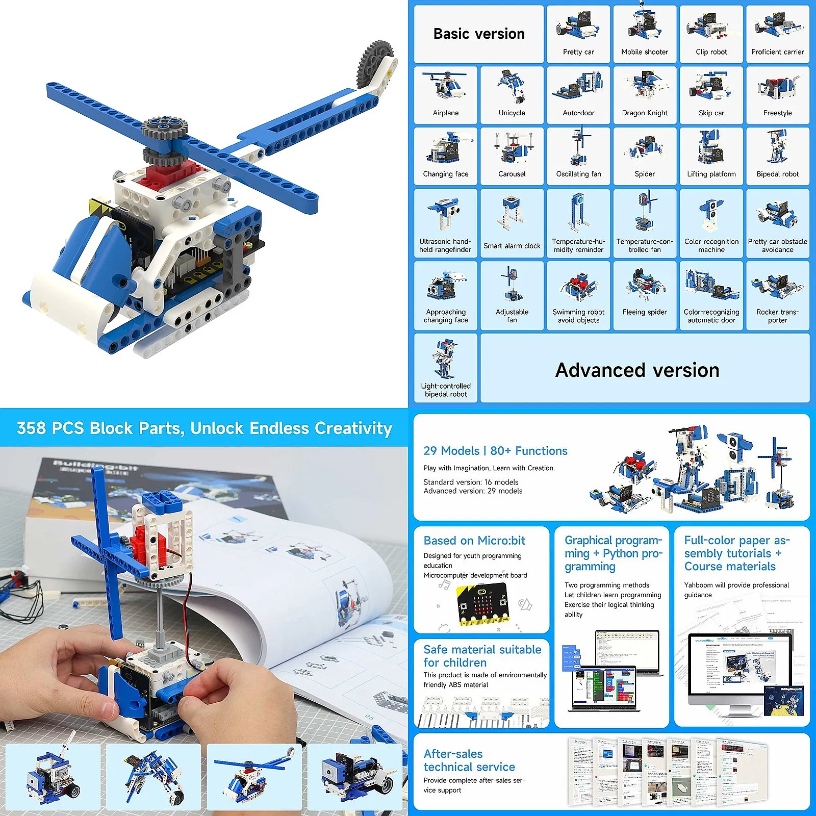 16-In-1 Building Bit Super Kit educational robot toy for Python and Makecode programming, compatible with Microbit v1 and V2