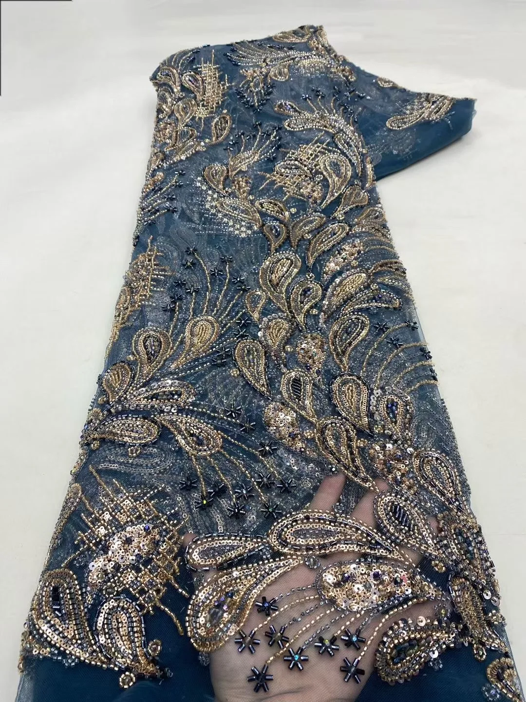 Fashion African Beaded Lace Fabric 2025 Latest Black Lace French High Quality Lace Sequins Embroidery Nigerian For Dress Party