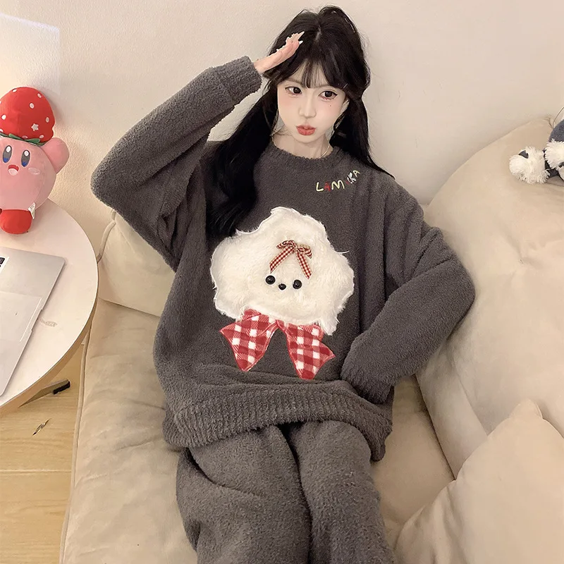 

Pjs Set Women's Pajama Set Women's Warm Winter Pajamas Fashionable Home Clothes, Pajamas Cute Pajama Set Half Flannel Pajamas