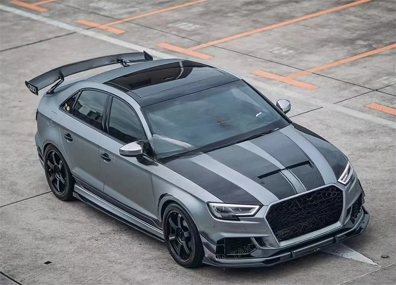TAKD style dry carbon fiber front lip side skirt extension rear diffuser fender hood for RS3 2017-2019