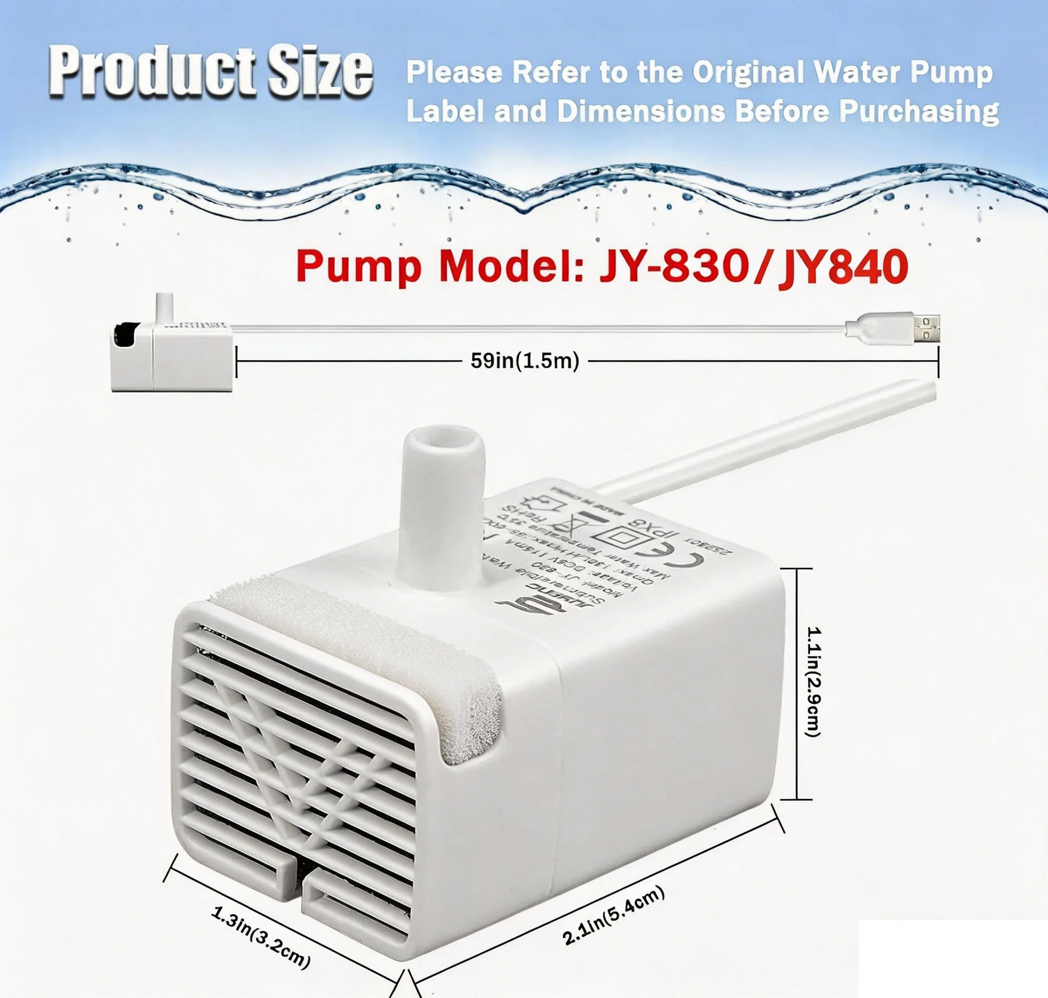 Cat Water Fountain Pump Replacement Ultra Quiet JY-830/840 Submersible Motor Pet Dog Dispenser Pump for Stainless Steel Fountain gallery 3