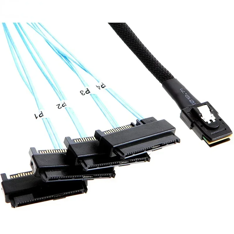 Mini SAS to SAS Cable Internal 36 Pin Mini SAS SFF-8087 Host to 4 SFF-8482 Target SAS Hard Disk and SATA Power Cable 50cm