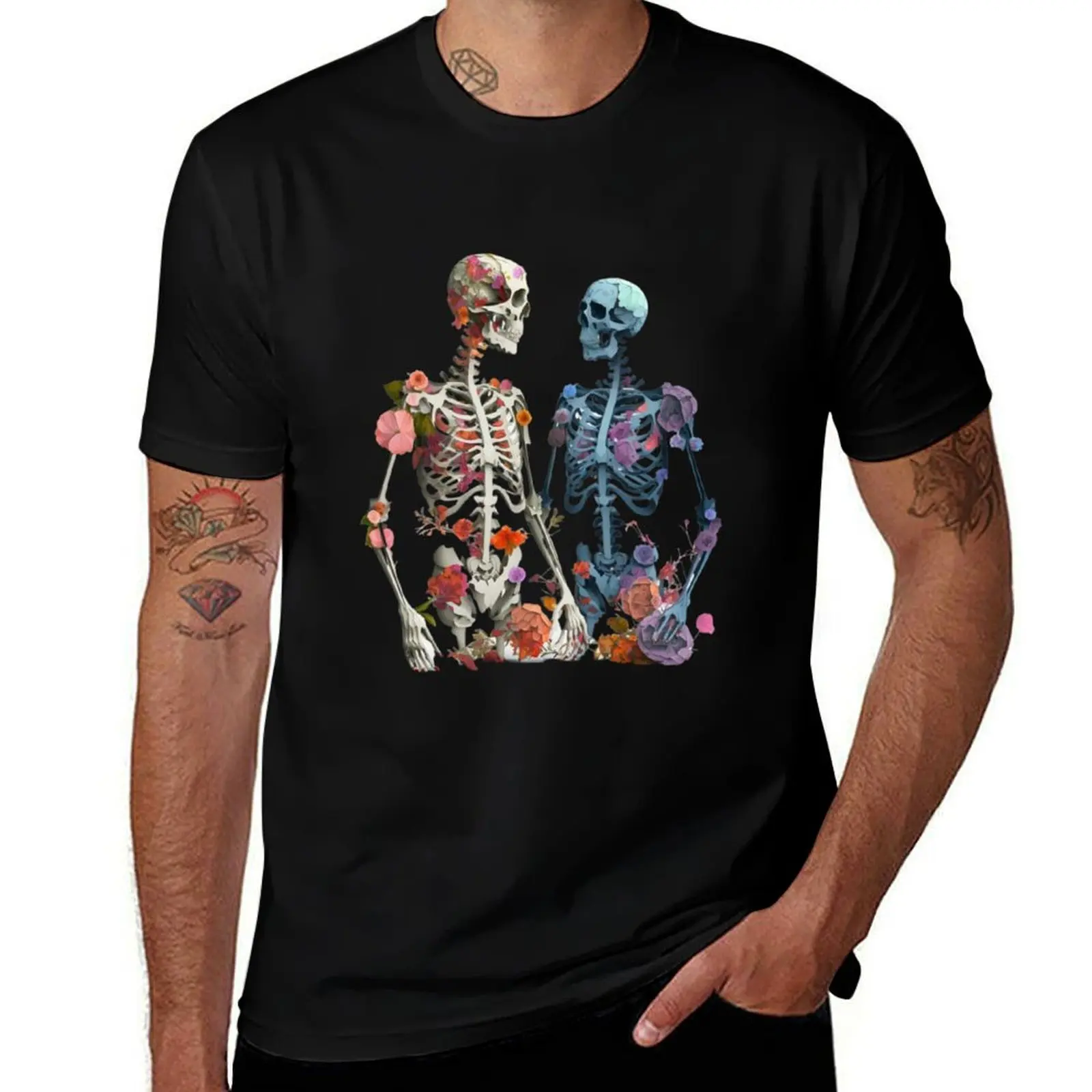 

Skeleton Couple with Inner Blossom T-Shirt tshirts personalised blue archive custom shirt black t shirts for men