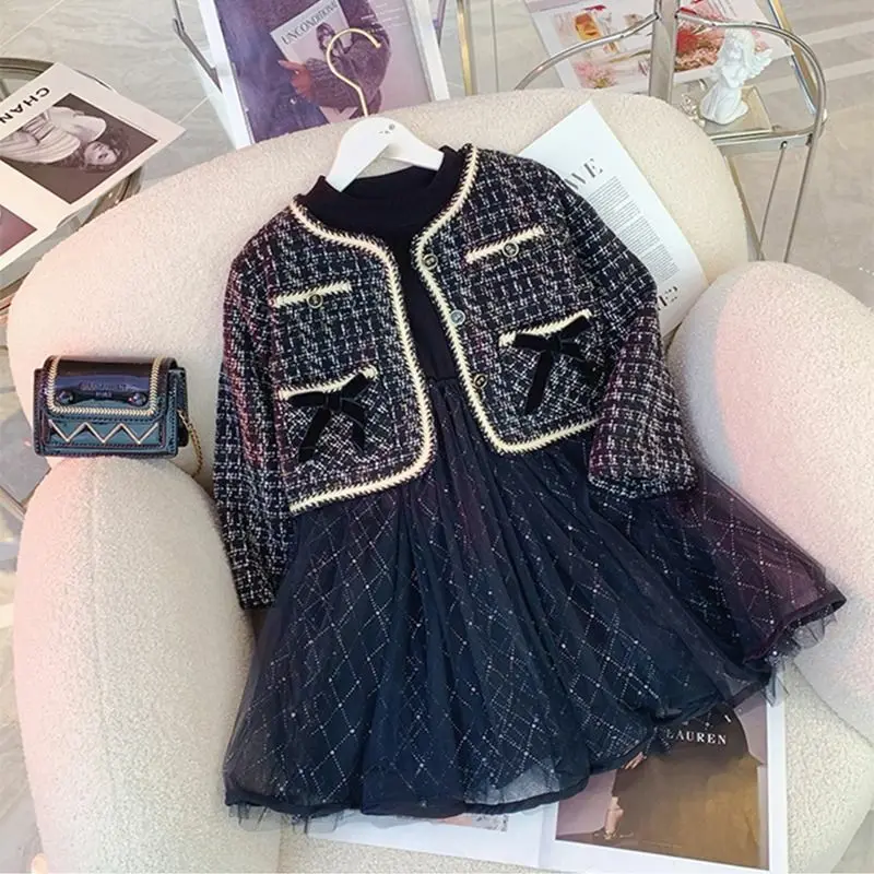 

2025 Autumn New Korean Girls Sweater Vest Shirt Jeans Baby Temperament Suit 90-140cm