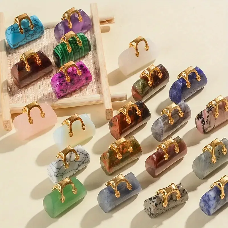 Natural Stone Mini Handbag Ornaments, Purse Shaped DIY Pendant Charms for Handmade Jewelry & Home Decor