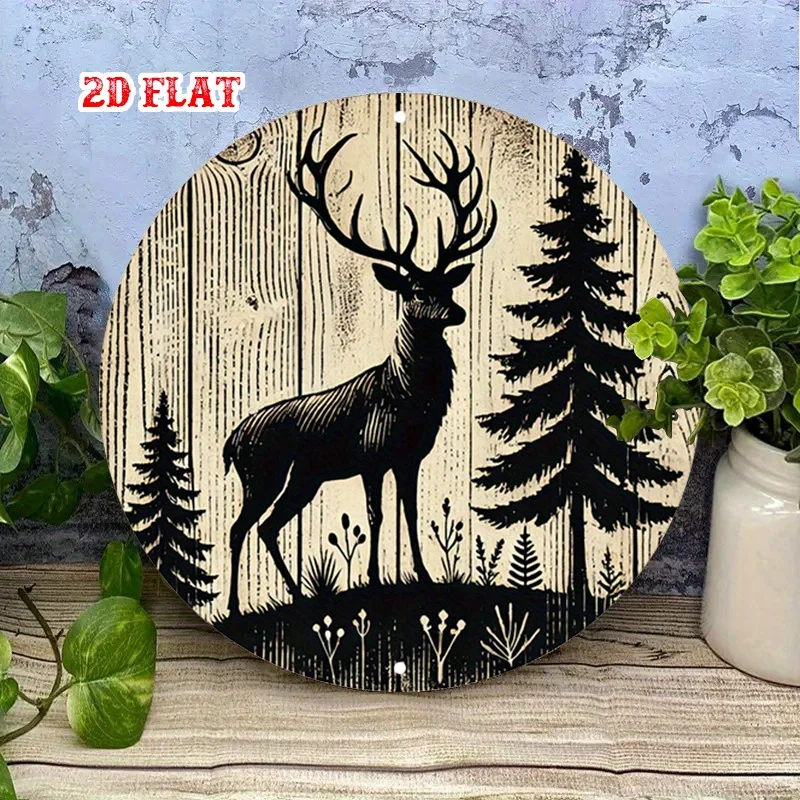 2D Flat - One-Piece Round Sign Featuring a Wildlife Silhouette, This Rustic Metal Wall Art Captures The Spirit of Adventure with
