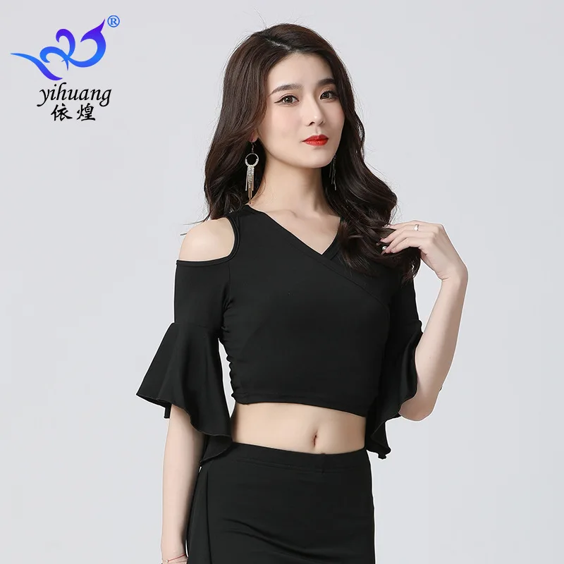 1pcs/lot woman fashion ruffles latin dance top lady solid v-neck cha cha tango dance short top