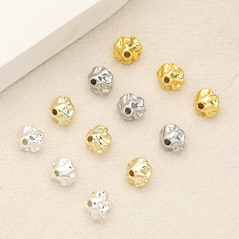 10pcs Spacer Beads Brass Wrinkle  Surface Silver Gold Color Plated Diy Bracelet Necklace Findings Handmade Jewelry Making