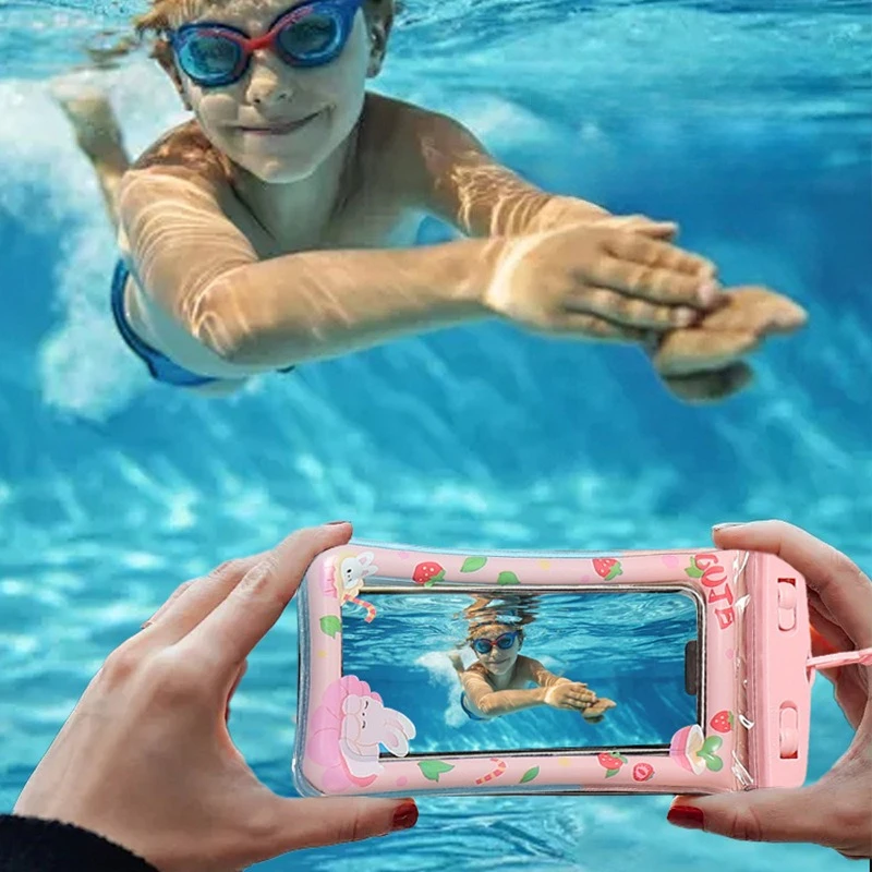 1pc Étui de téléphone étanche à motif de dessin animé, sac étanche universel, protection de téléphone sous-marine pour les sports nautiques, la plage et le ski