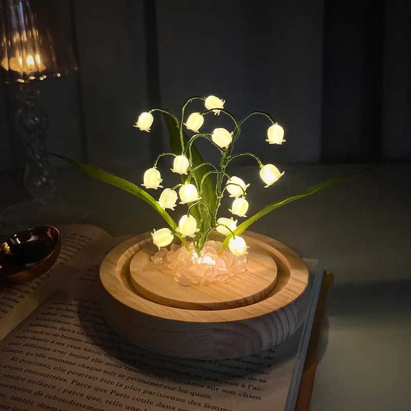 Lily of The Valley Flowers Night Light Handmade Artificial Flower Tulip Night Lamp DIY Bedside Sleep Light for Bedroom Decors