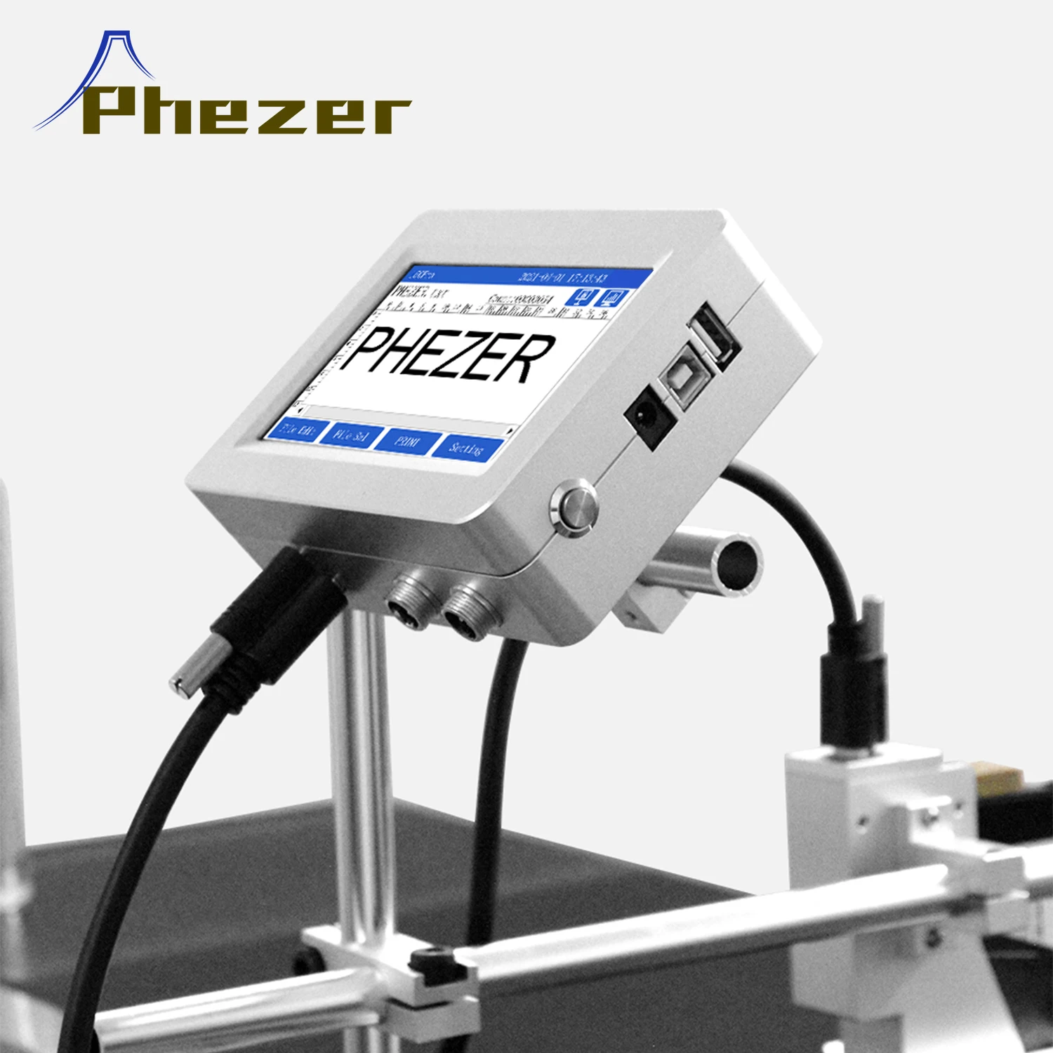 Phezer PX1S 12.7/25.4mm TIJ Online Inkjet Printer QR Code Barcode Batch Code Date Number Logo Expiry Date Coding Machine