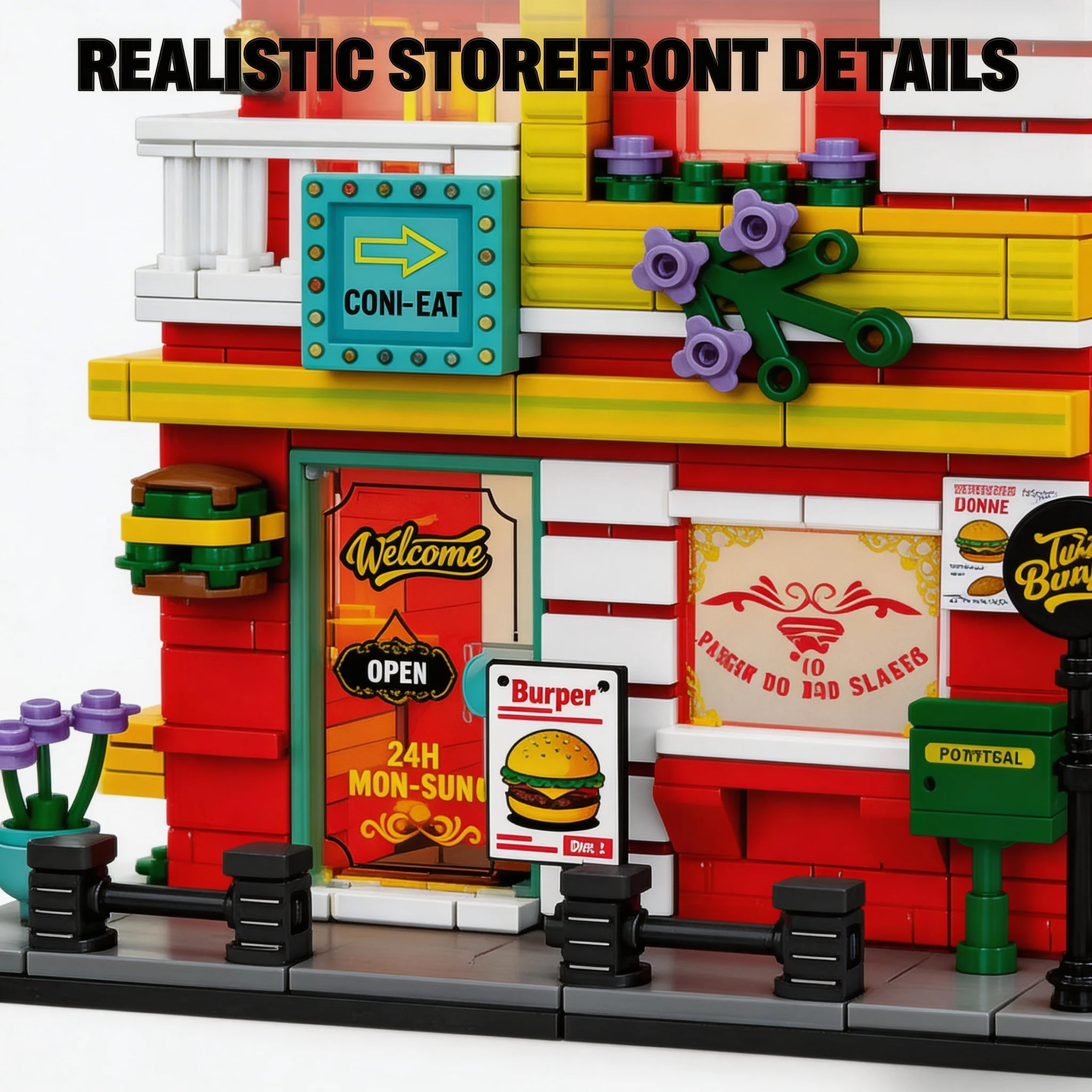 City Street View Burger Shop M - đánh giá và giá Moc Modular Building Street View Bricks