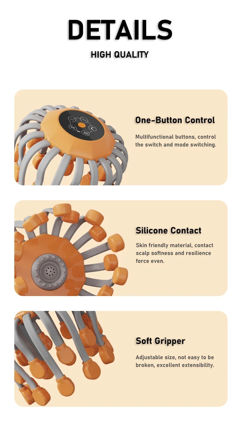 20. Inteligentne głowy do masażu Pomarańczowy masażer głowy Czerwone światło Wibrator Ośmiornica Drapacz do relaksu Stres Migraine