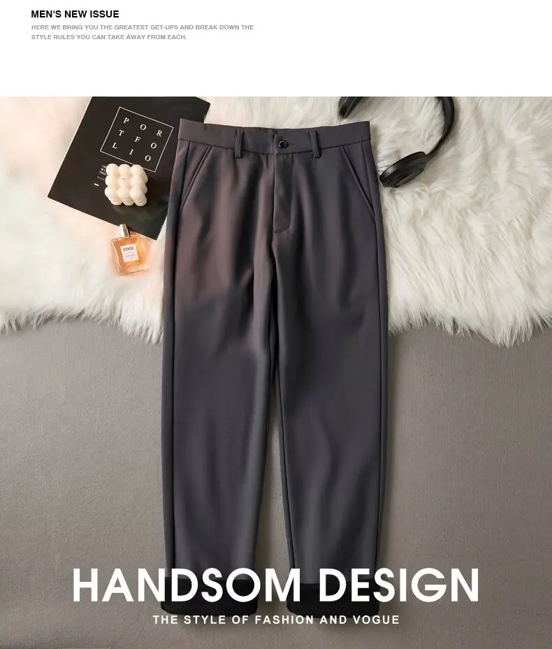 

Универсальные бархатные брюки прямого кроя, мужские однотонные брюки приталенного кроя, осень-зима, повседневный драпированный костюм, брюки, длинные брюки