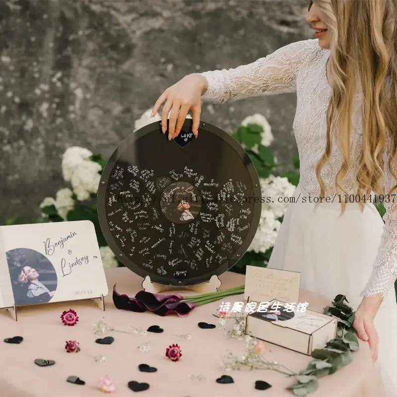 

Уникальный индивидуальный свадебный подарок, круглый креативный свадебный пригласительный знак, черная виниловая пластинка, стильная пригласительная книга