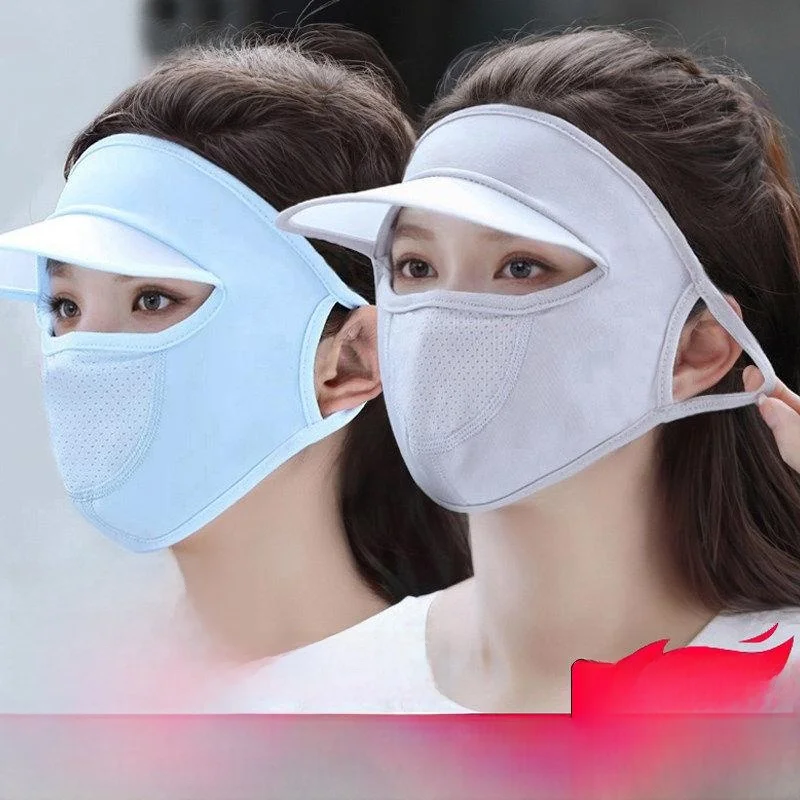 

Солнцезащитная маска для лица женская, УФ-стойкая, из ледяного шелка, дышащая, летняя, тонкая, со встроенной шляпкой, для езды на велосипеде, полнолицевая маска