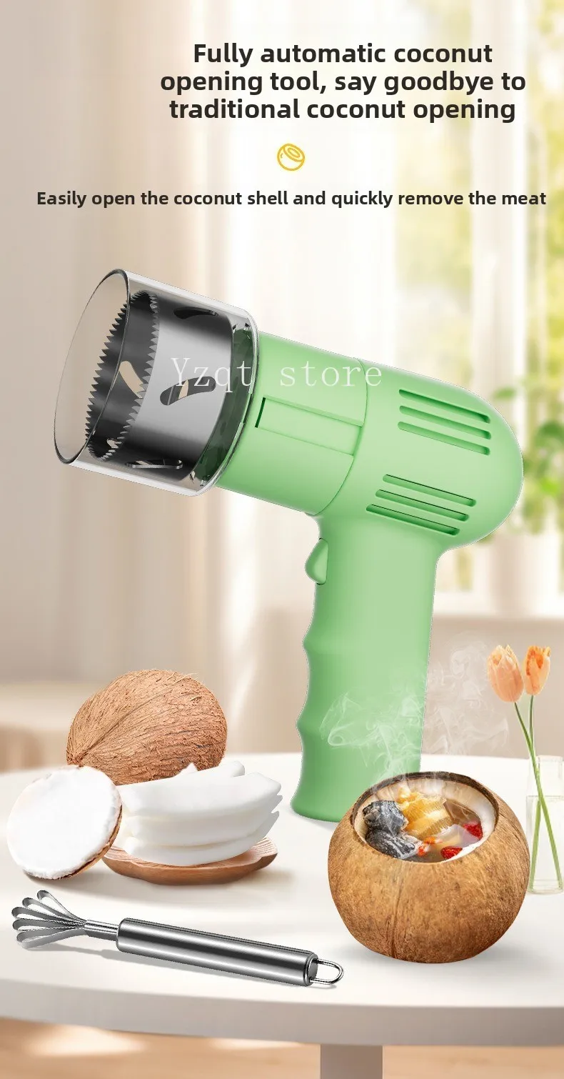 Coconut opening artifact Automatic  punching tool Stainless steel electric  opener Green and old coconut