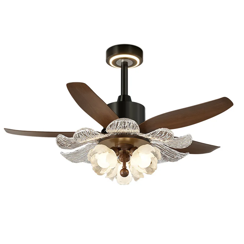 Medieval living room fan light French retro study frequency conversion intelligent ceiling fan light full spectrum eye protectio
