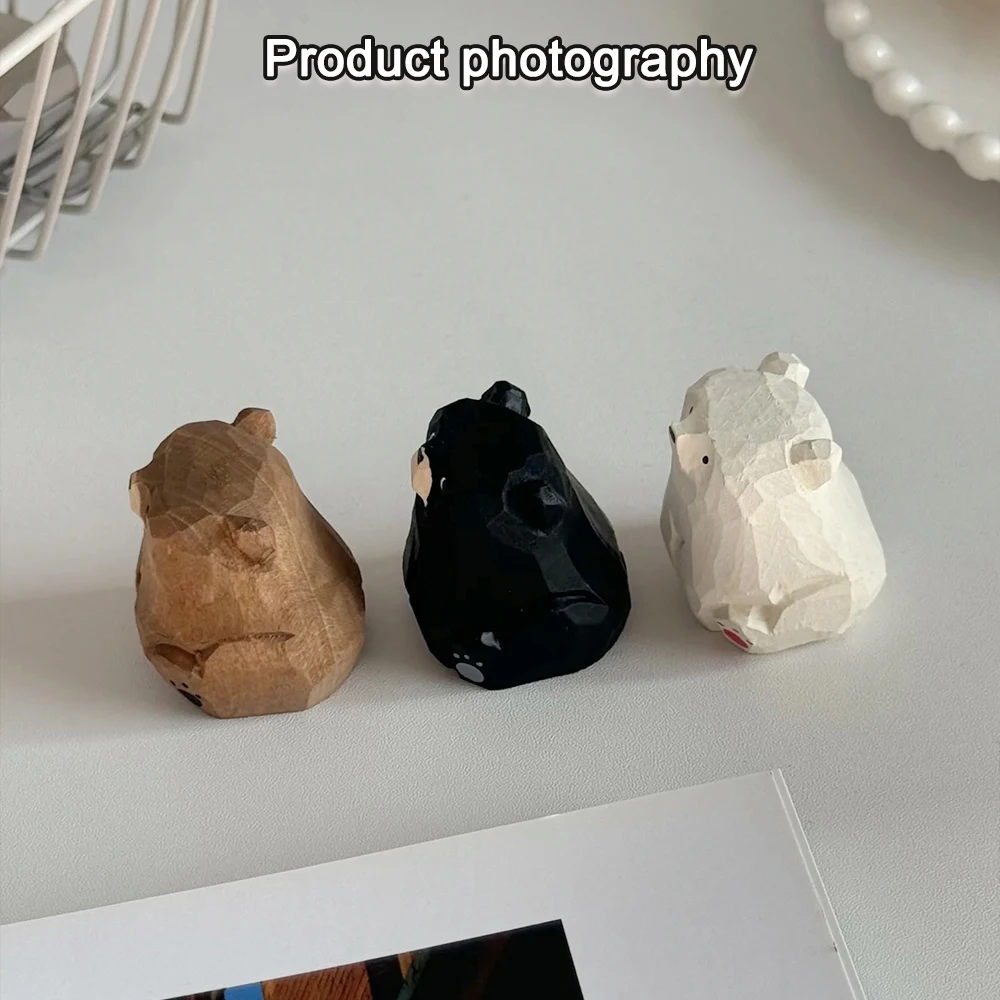 Hand-Carved Wooden Bear Set 4