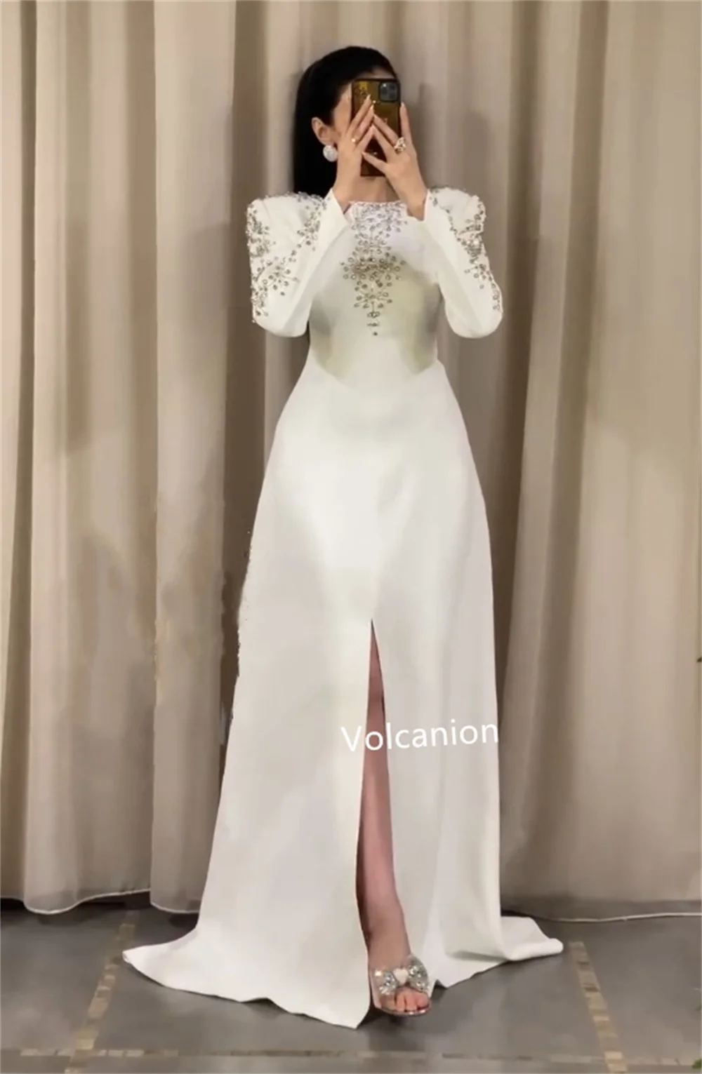 Gaun Panjang Leher-o A-line Berlian Imitasi Jersey Kustom Acara Dipesan Lebih Dahulu Malam Elegan Gaya Modern Sederhana