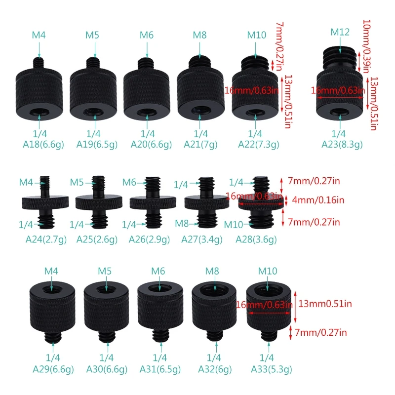 X37E Multi tipi Vite adattatore filettata per treppiede per fotocamera 1/4 Femmina a M4M5 M6M8