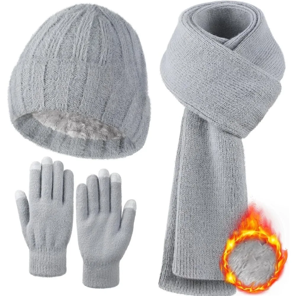 الشتاء قبعة قبعة وشاح قفازات، الدافئة الصوف متماسكة قبعة وشاح طويل الرقبة أدفأ شاشة تعمل باللمس قفازات الشتاء مجموعة هدايا للنساء #1