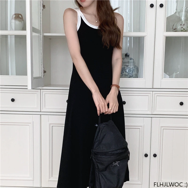 

Long Chic Vestidos Women Sleeveless Dresses Sweet Japan Korea Style Preppy Girls Retro Vintage Cotton Blends Tank Dress