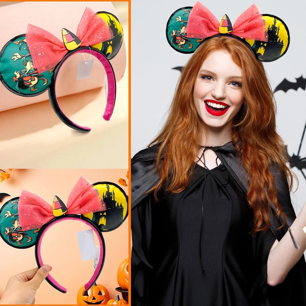 Disney Minnie Mouse Ear Headband Halloween Holiday Party Bow Hairband COSTUME Headband Cosplay Plush Adult/Kids Headband Gift