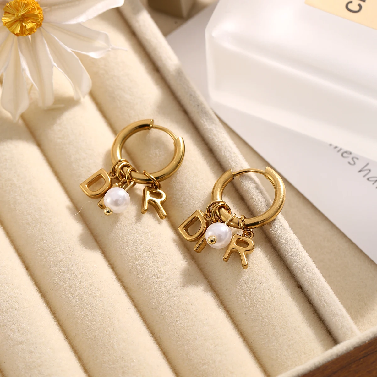 SOVOB العصرية الفولاذ المقاوم للصدأ الذهب إلكتروني اللؤلؤ اللؤلؤ هوب أقراط للنساء الفاخرة الأنيقة أقراط الموضة هدايا عيد الميلاد #3