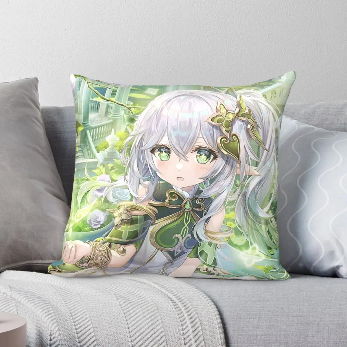 Nahida Genshin Impact Square Pillowcase Polyester Linen Velvet Creative Zip Decor Sofa Seater Cushion Cover 45x45