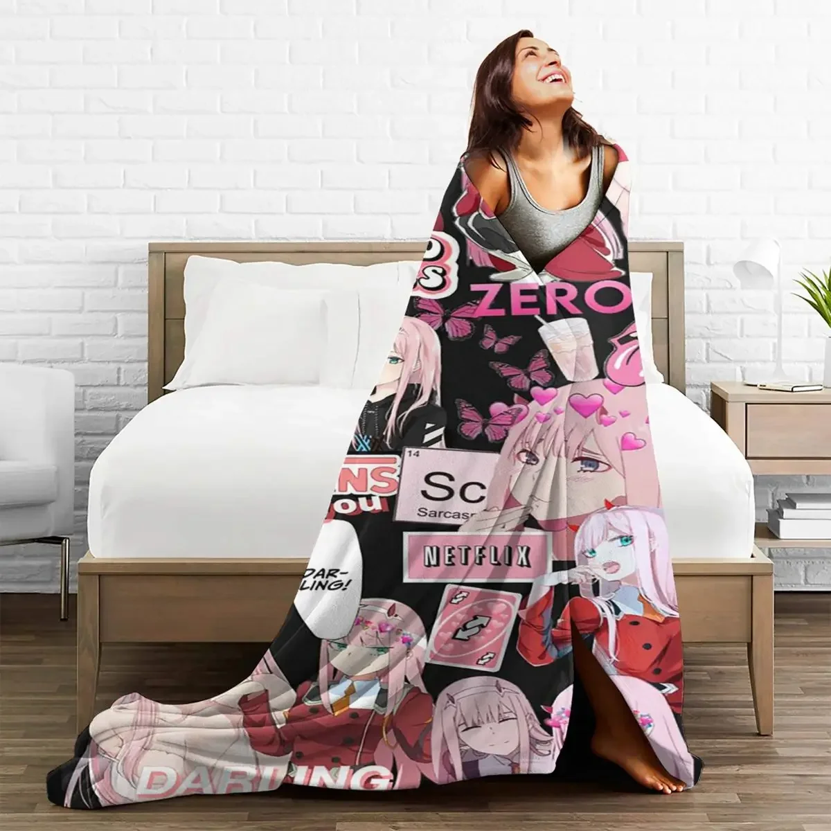 

Baby Blanket Cloocl Anime Darling In De Franxx Flannel Printed 3D Print Plaid Soft Portable Throw for Home Office Bedspread