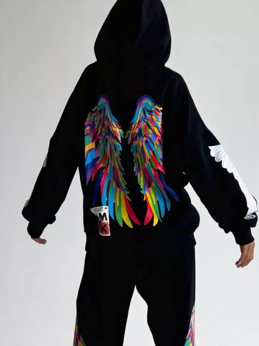 Autumn and Winter American Street Fashion Heavy Industry Printed Hoodie Versatile Personalized Casual Trendy Brand Top