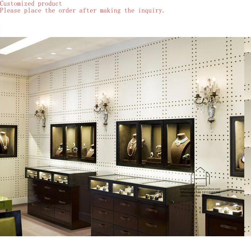 

Custom.Luxury Jewelry Display Jewelry Cabinet showcase Gold Rotating Mirrored Jewelry Cabinet