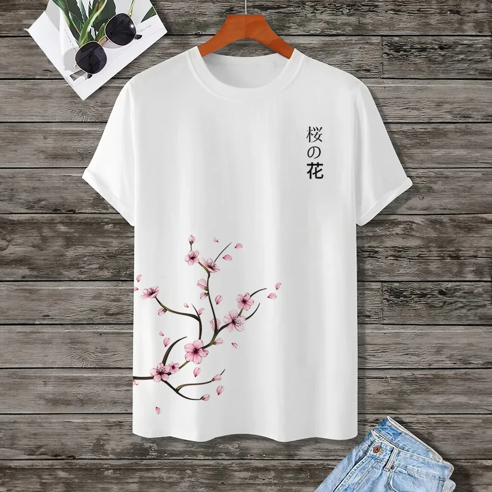 Women's Simple T-Shirt 3D Sakura Cotton Printing Daily Casual Short Sleeve Loose T-Shirt Street Harajuku Sportswear